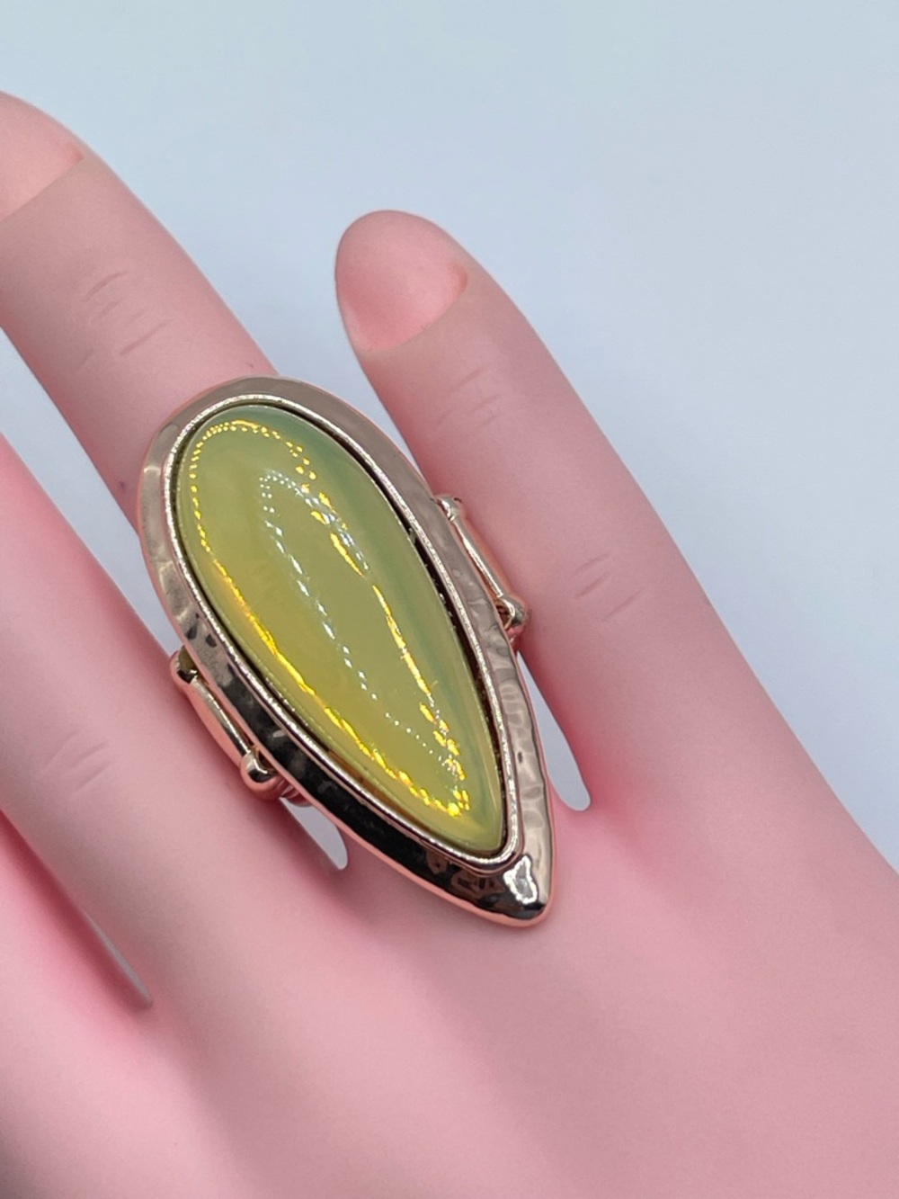 Rose Gold Yellow Green Acrylic Teardrop Stretch Statement Ring Bold Boho